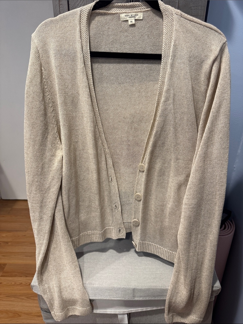 Max Studio Cream Button-Front Knit Cardigan